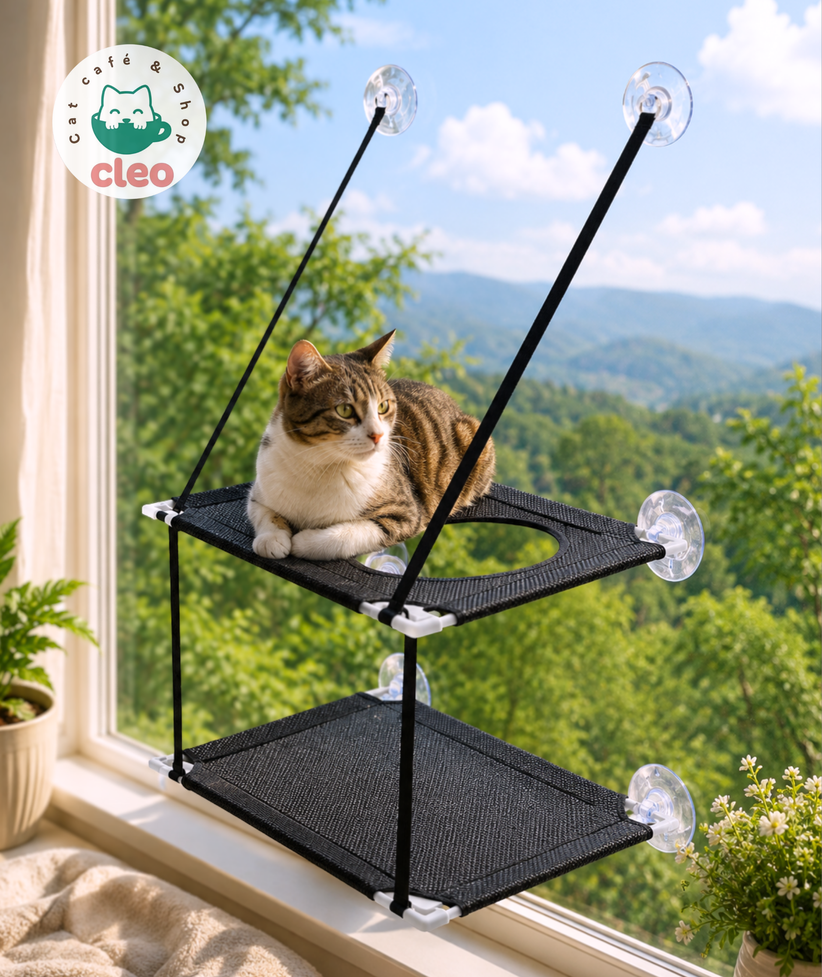 Hamaca Doble para Ventana | Cama Elevada con Ventosas