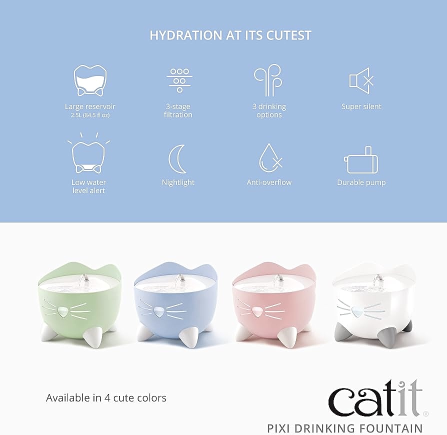 Fuente Bebedero para Gatos Catit PIXI Rosa | Hidratación con Agua en Movimiento y Diseño Felino - Imagen 2