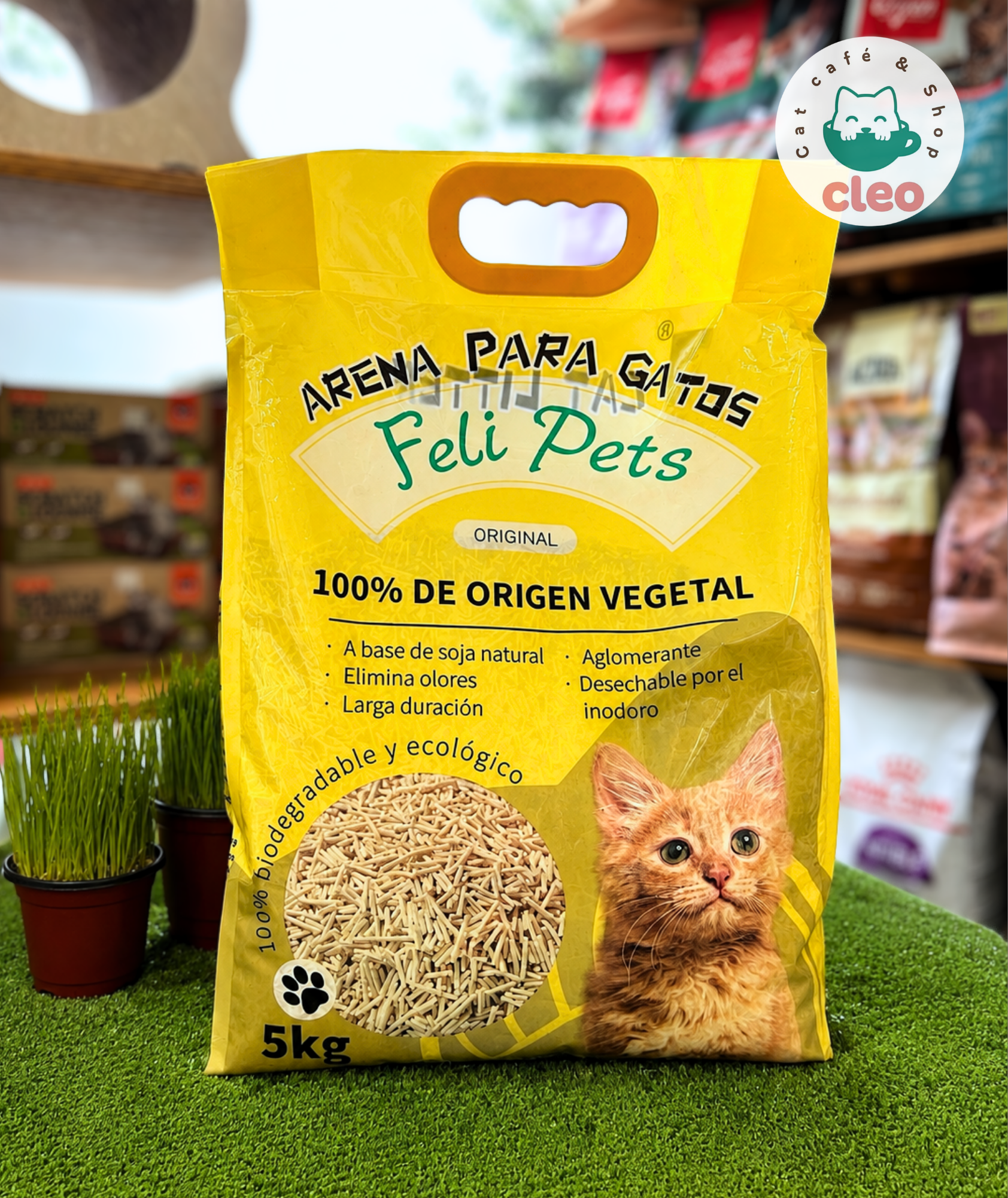 Feli Pets Arena Aglomerante para Gatos 100% de Origen Vegetal Original – 5 kg