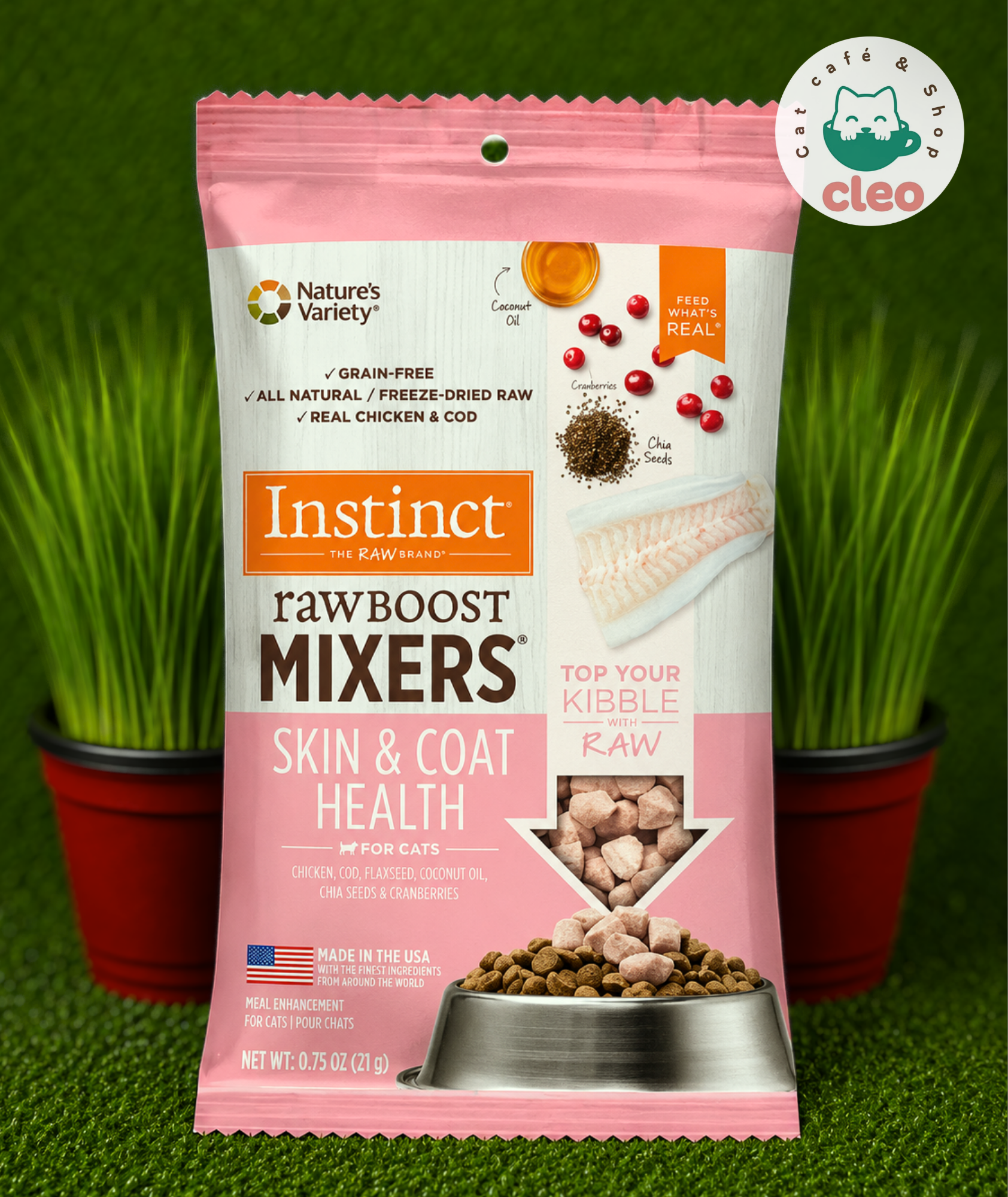 Instinct Raw Boost Mixers Skin & Coat Health 21 g | Topping Liofilizado para Piel y Pelaje de Gatos