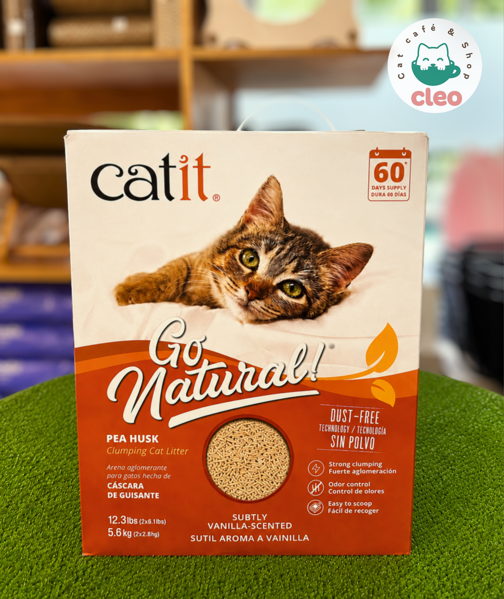 Catit Go Arena Natural de Cáscara de Guisante 5.6 kg Vainilla | Aglomerante y 99.9% Sin Polvo